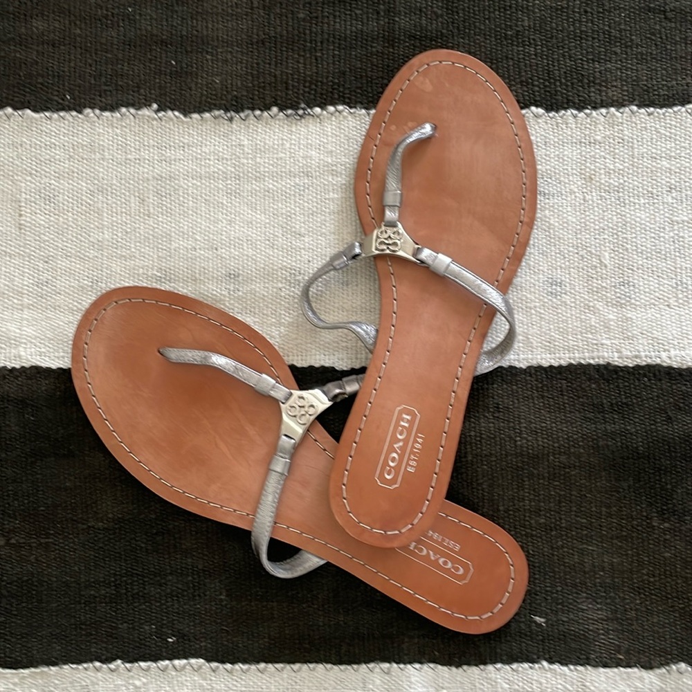 Coach Rachel sandals/ flip flops. Size 7.5 in silver. Gently used.